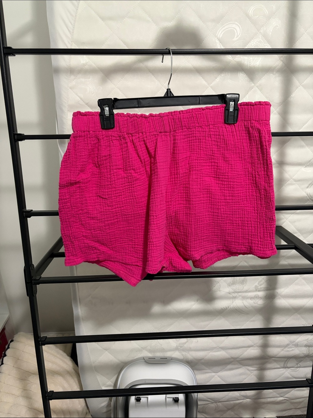 SHEIN Hot Pink Textured Elastic Waist Shorts